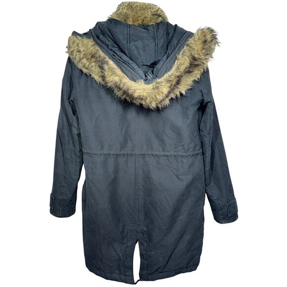 Abercrombie & Fitch Black Brown Fur Hood Zip Up Winter Snow Ski Jacket Womens S - Picture 3 of 12